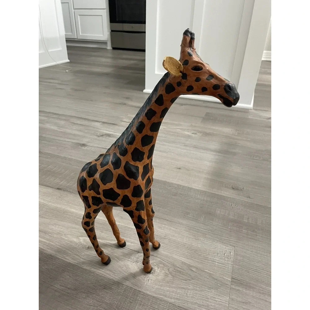 Vintage Leather Wrapped Giraffe Large Statue‎ Decor Figure 17